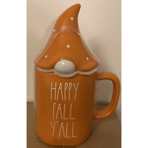 NEW Rae Dunn NEW‎  “HAPPY FALL YALL” Fall Orange Mug With Gnome Lid - Picture 2 of 3